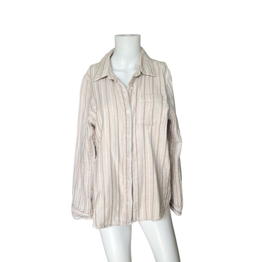 Thread & Supply Button Up Shirt Long Sleeve Cotton Tan Neutral Size Medium